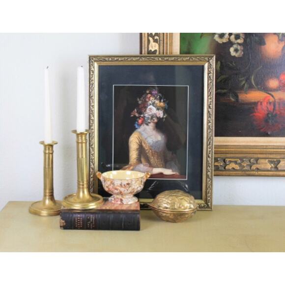 Vintage MCM Brass Walnut Paperweight Hinged Trinket Dish Cottage Granny Core - Picture 5 of 6